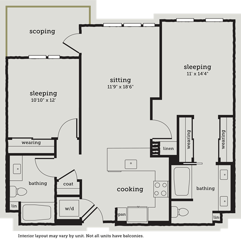 a floor plan of a bedroom apartment with a kitchen and a living room